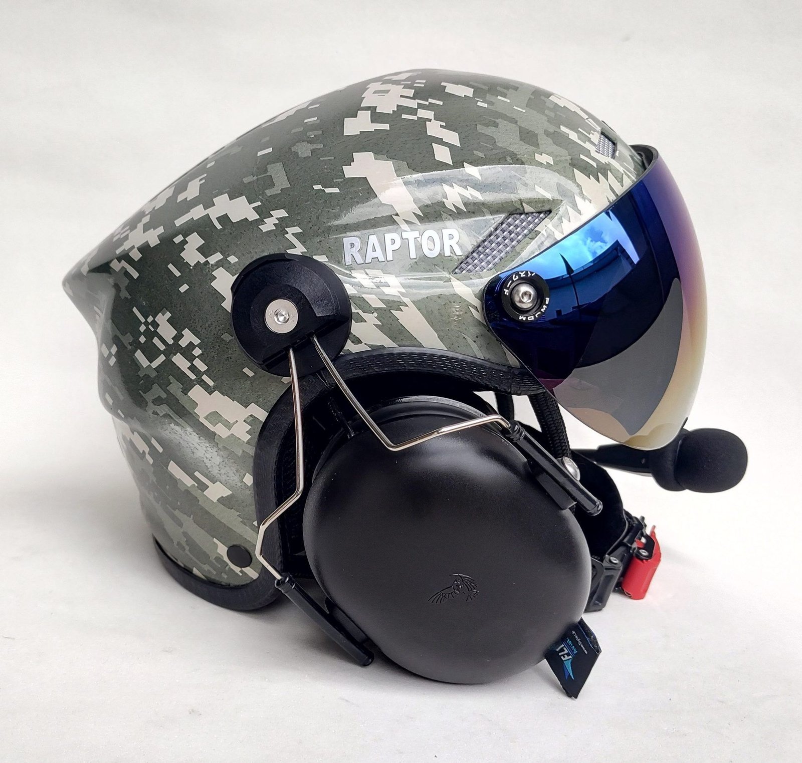 CAPACETE RAPTOR COMBAT FOREST COR CAMUFLADO COM VISEIRA AZUL IRIDIUM - Imagem 7