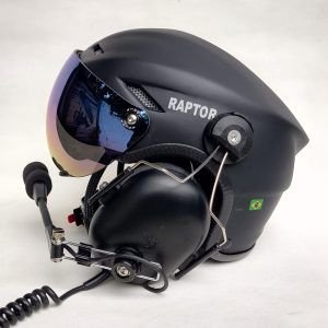 CAPACETE RAPTOR COR PRETO FOSCO COM VISEIRA MODELO TOP GUN E SISTEMA DE PRENDER A FONIA MODELO TIPO 3M