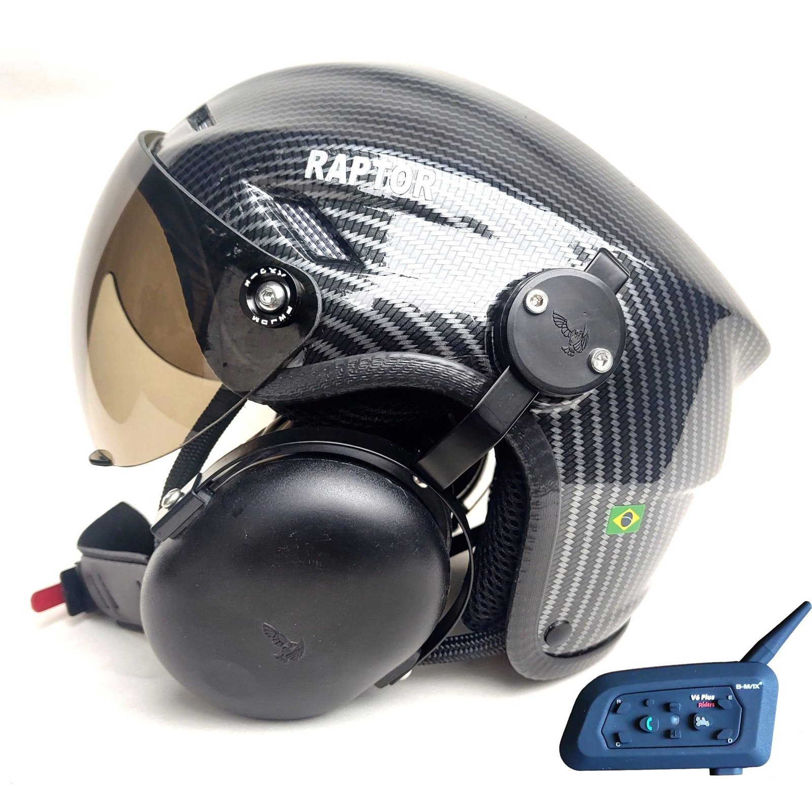 CAPACETE RAPTOR COM ABAFADOR DE RUÍDO E SISTEMA BLUETOOTH INTERCOMUNICADOR V6 PLUS SEM CONEXÃO PRA RÁDIO