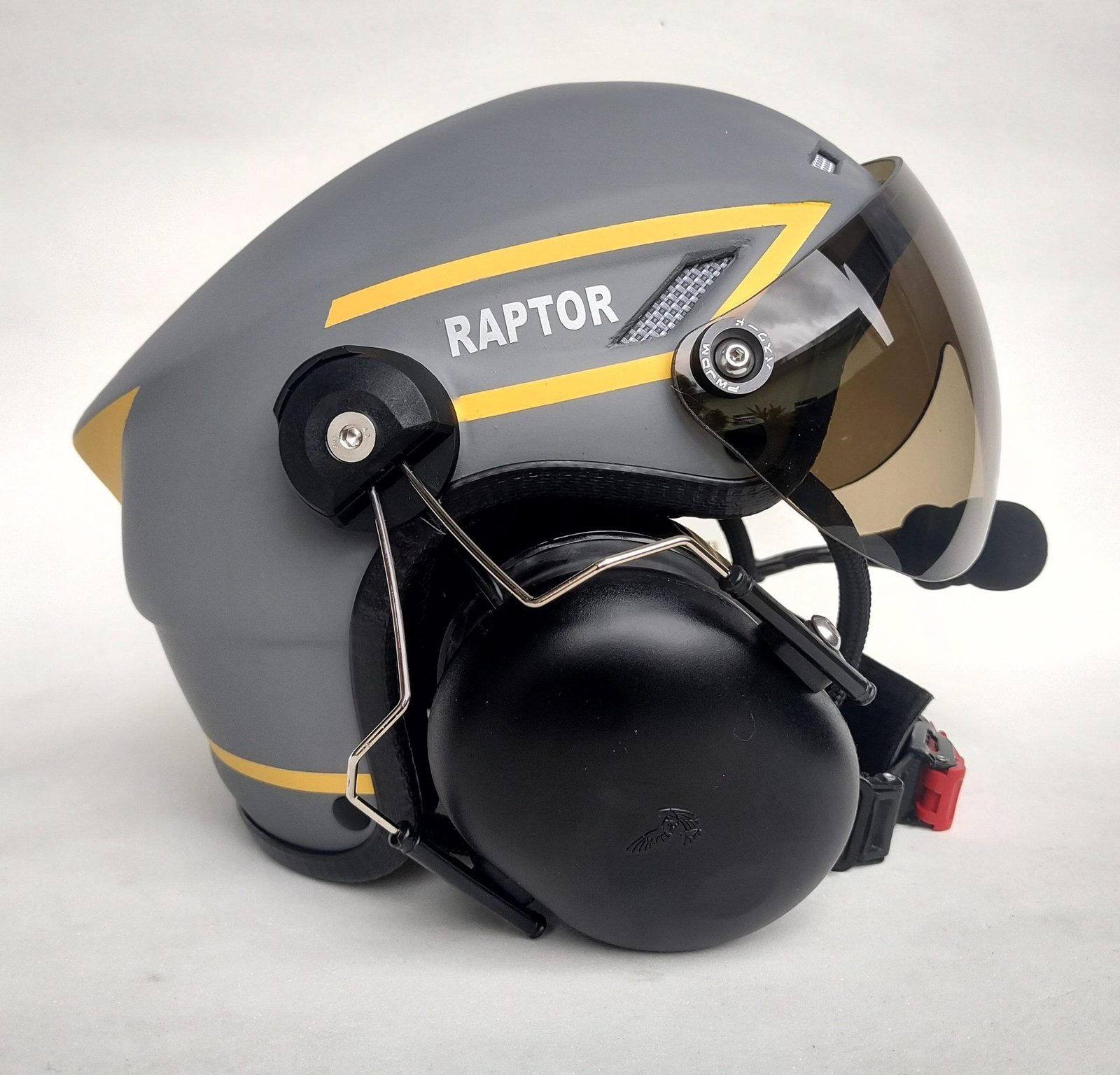 CAPACETE RAPTOR PLUS PINTURA CINZA FOSCO COM FAIXAS AMARELO - Imagem 9